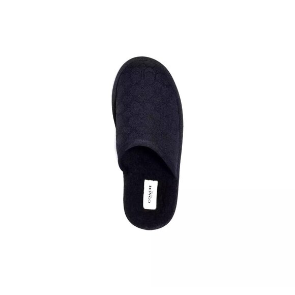 NWT Coach C2465 Black Signature Print Jacquard Logo Slippers Size 7 - Picture 2 of 3